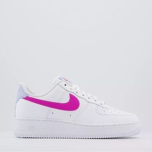 White Air Force 1 Sneakers with Hot Pink and Baby Blue Details